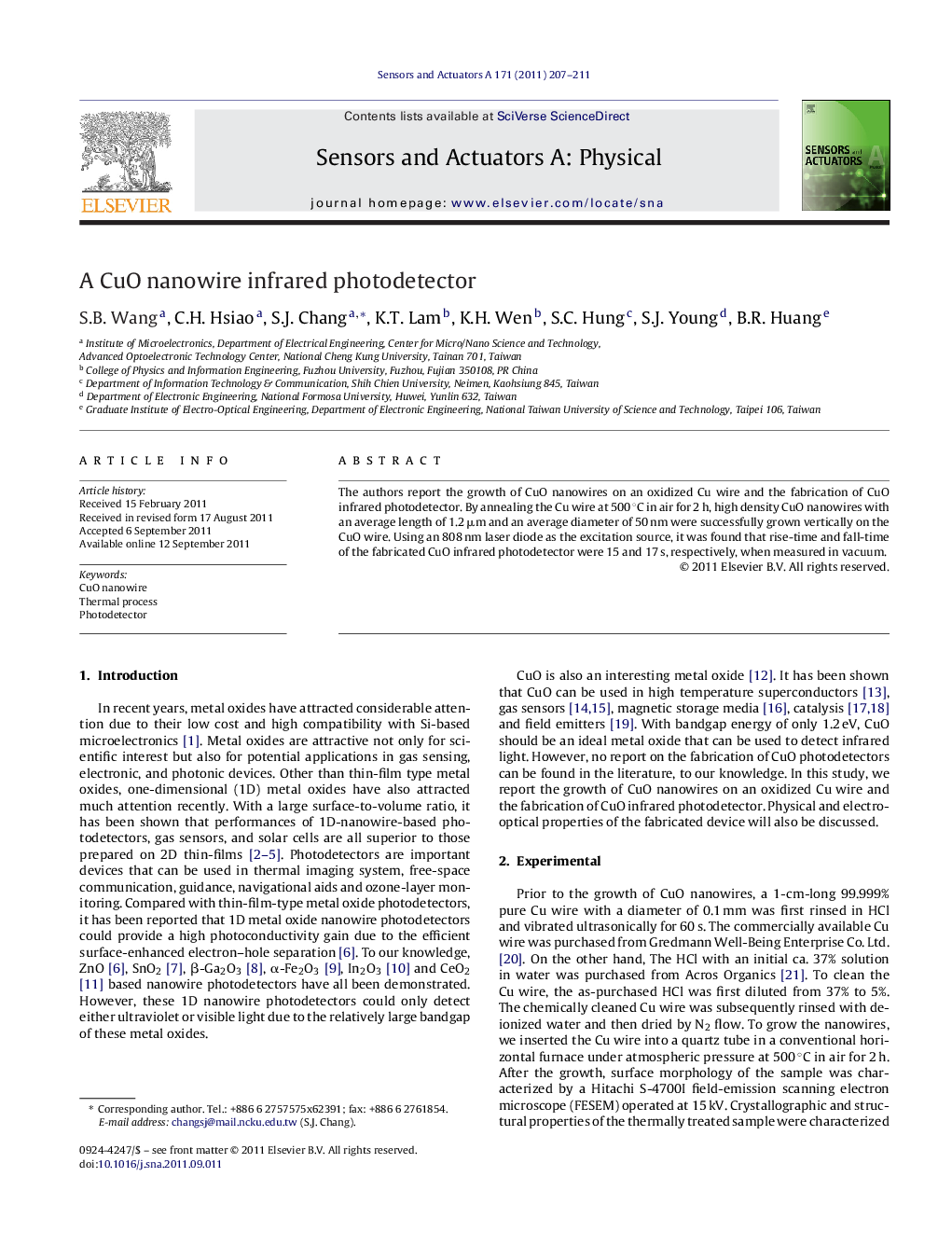 A CuO nanowire infrared photodetector