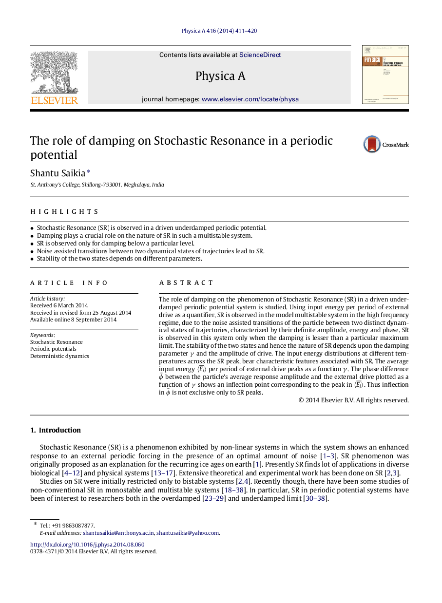 The role of damping on Stochastic Resonance in a periodic potential