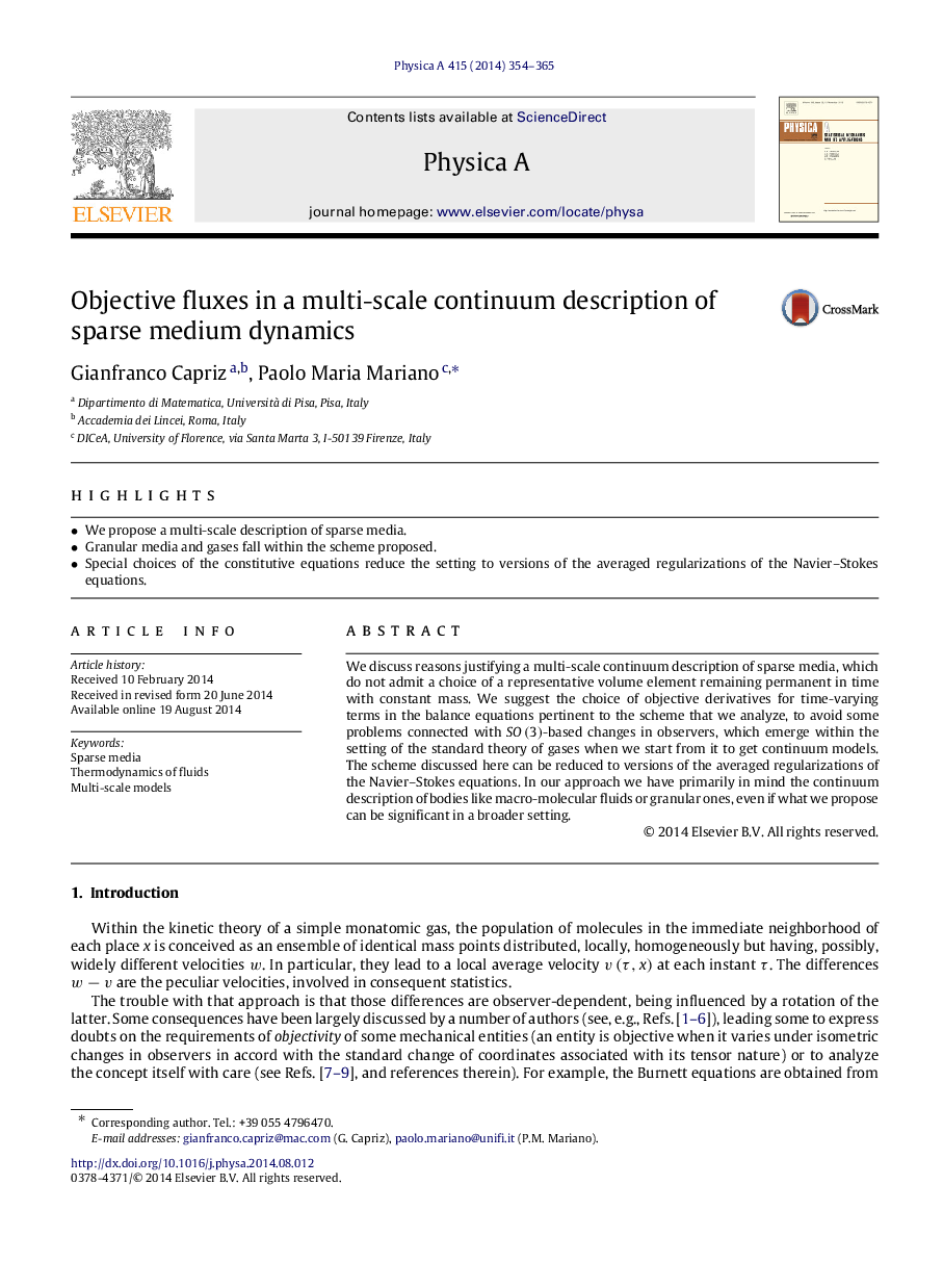 Objective fluxes in a multi-scale continuum description of sparse medium dynamics