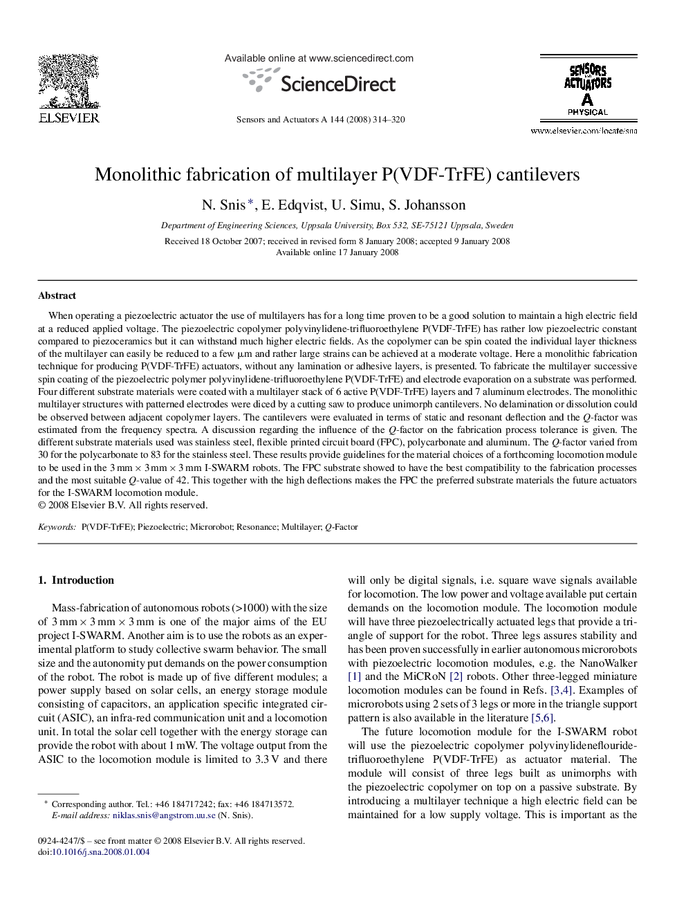 Monolithic fabrication of multilayer P(VDF-TrFE) cantilevers