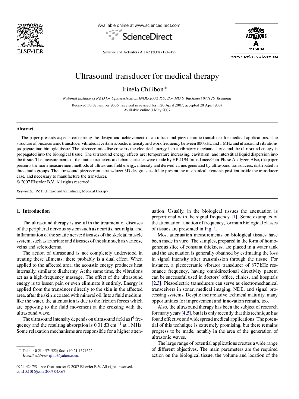 Ultrasound transducer for medical therapy