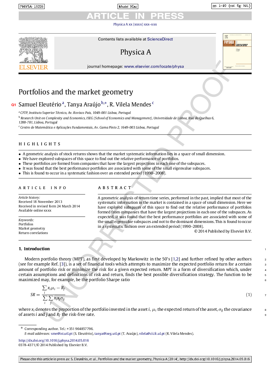 Portfolios and the market geometry