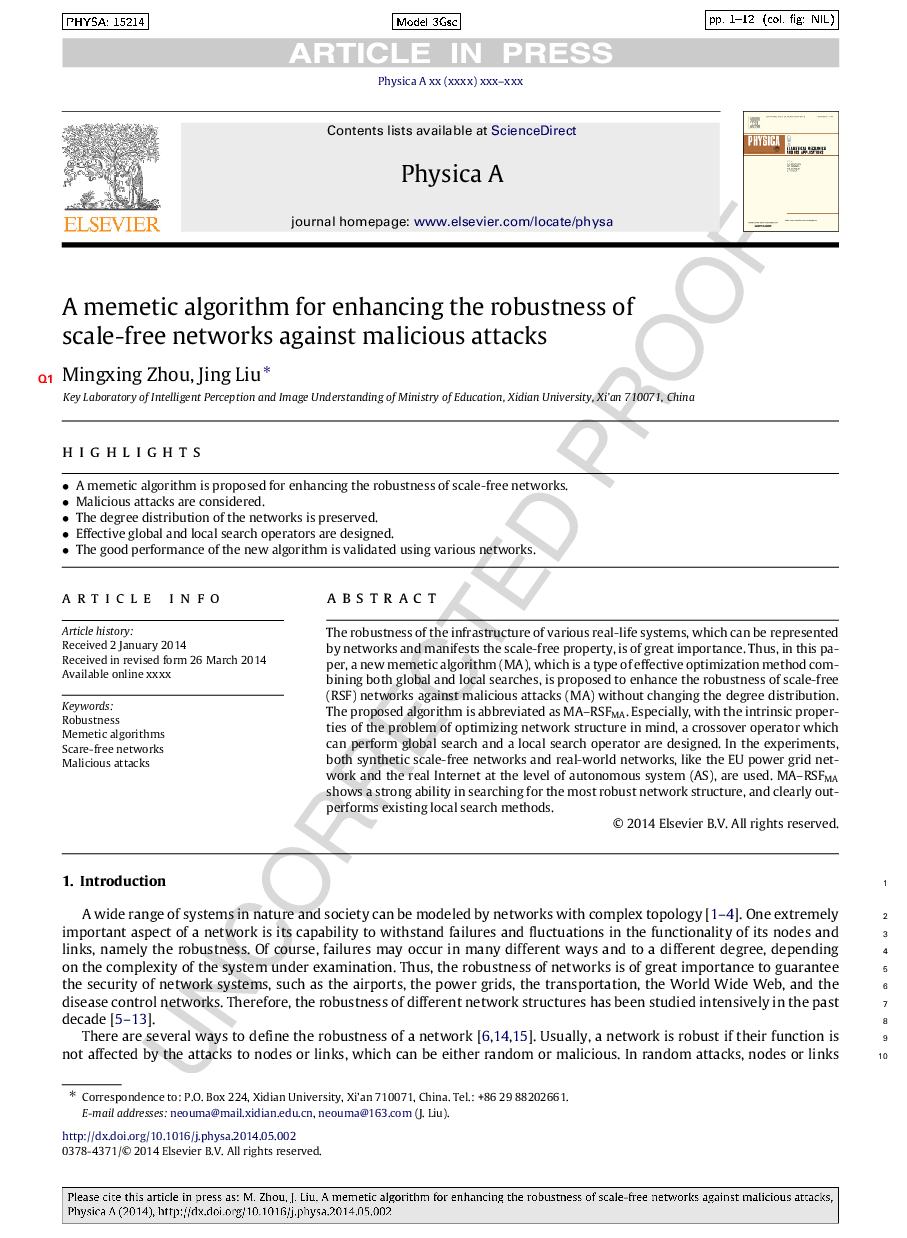 A memetic algorithm for enhancing the robustness of scale-free networks against malicious attacks