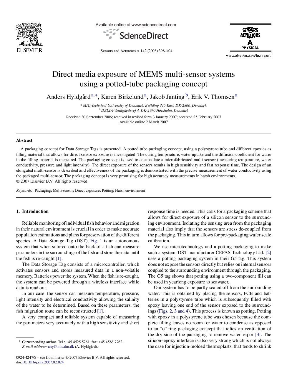 Direct media exposure of MEMS multi-sensor systems using a potted-tube packaging concept