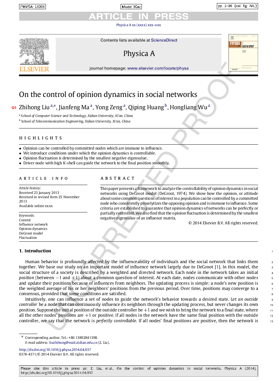 On the control of opinion dynamics in social networks