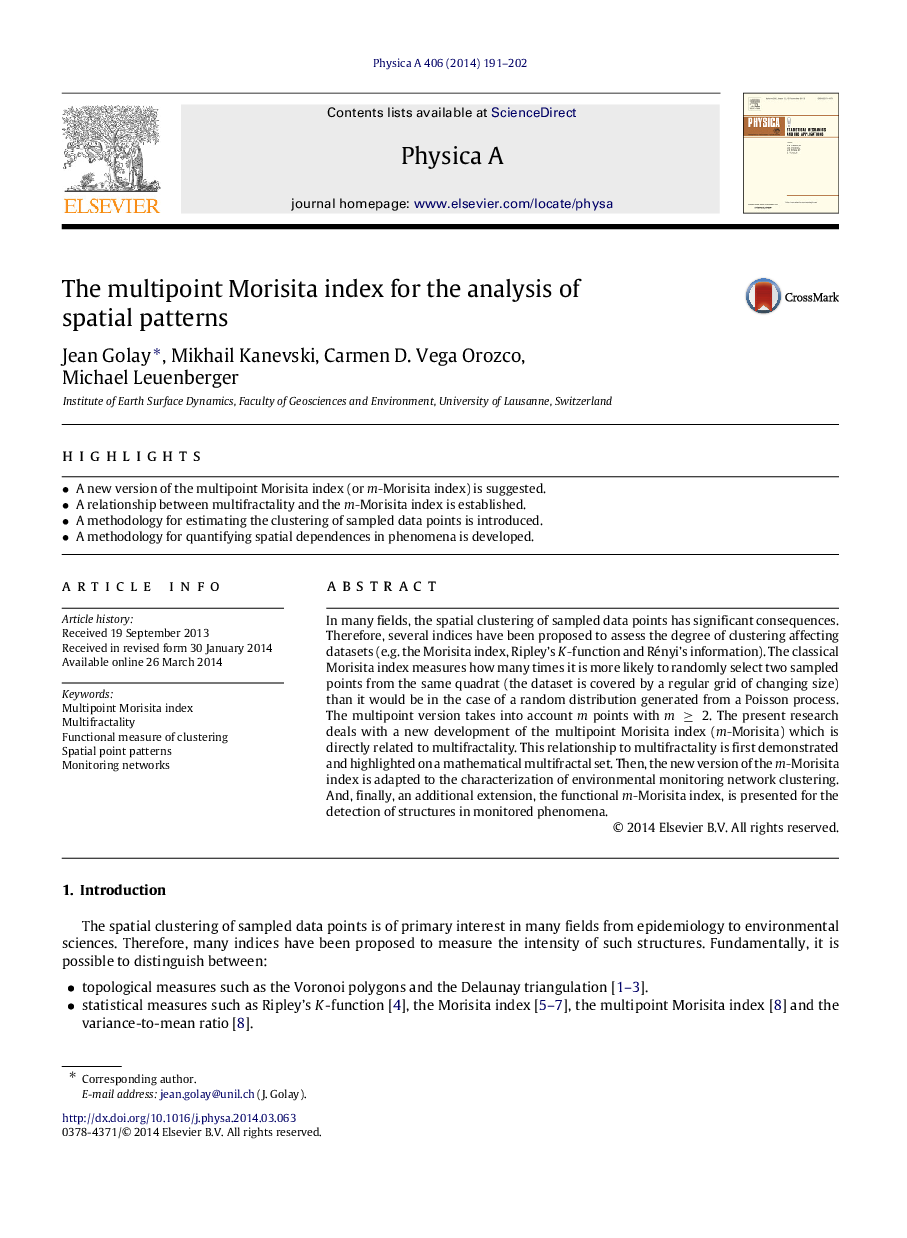 The multipoint Morisita index for the analysis of spatial patterns