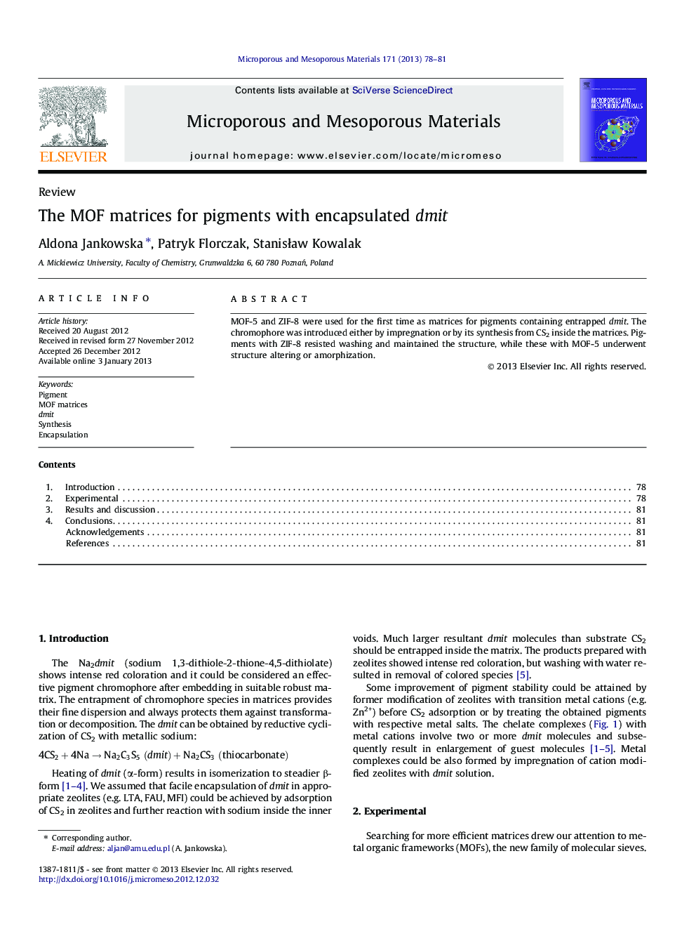 The MOF matrices for pigments with encapsulated dmit