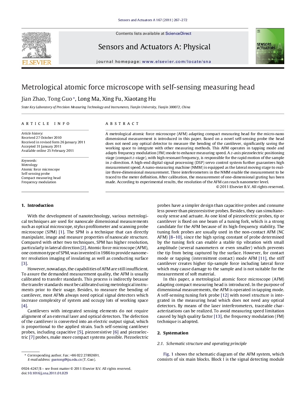 Metrological atomic force microscope with self-sensing measuring head