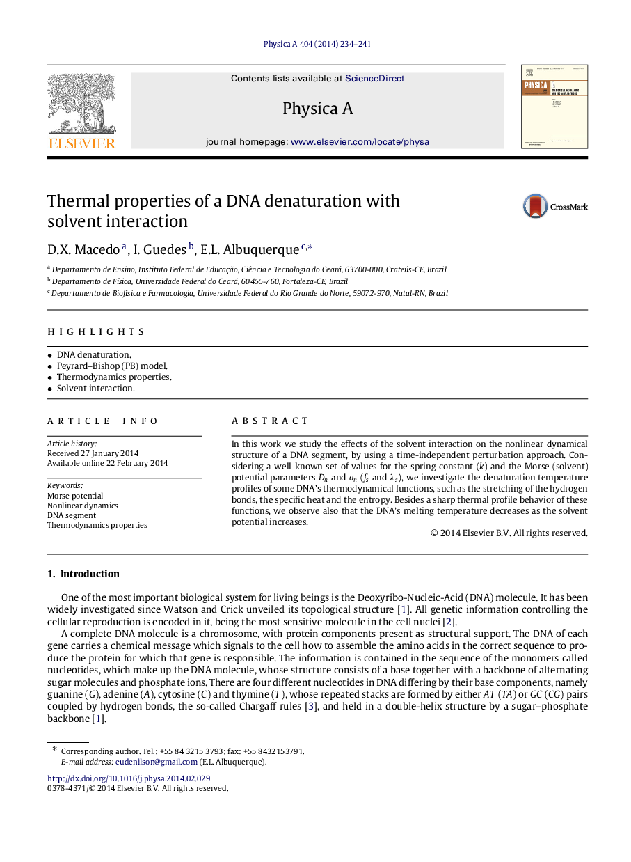 Thermal properties of a DNA denaturation with solvent interaction