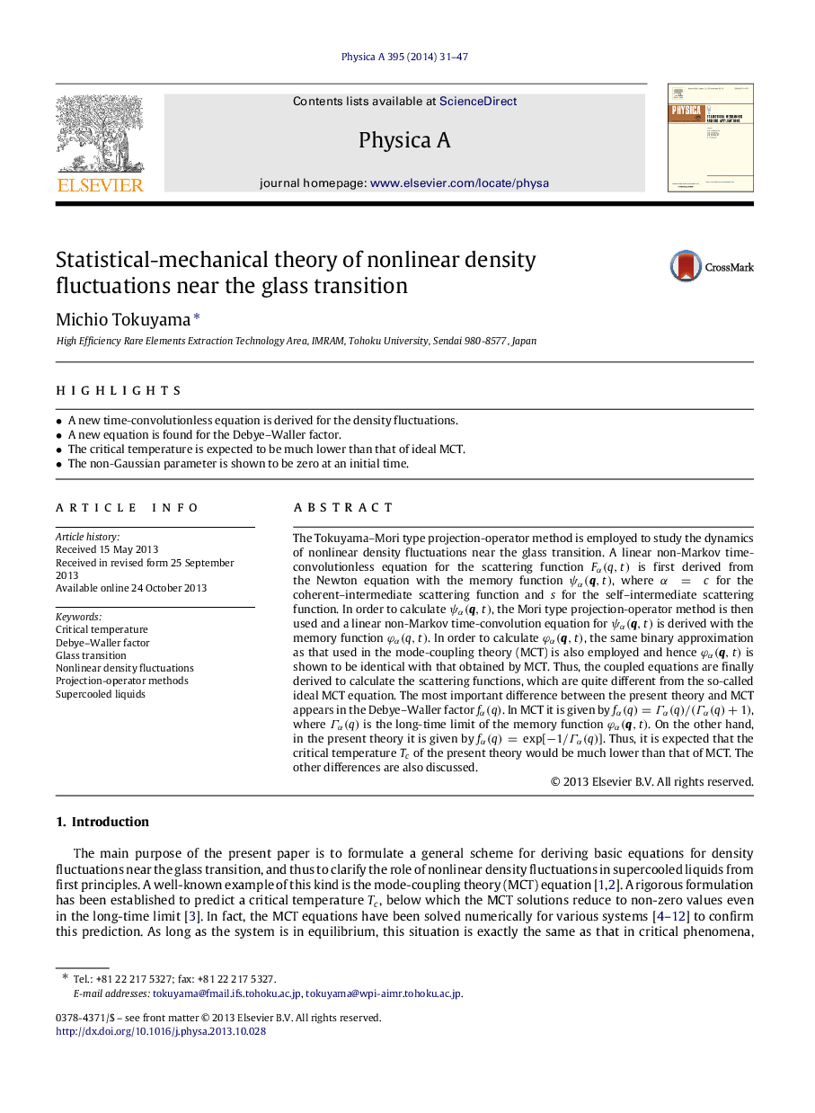 Statistical-mechanical theory of nonlinear density fluctuations near the glass transition