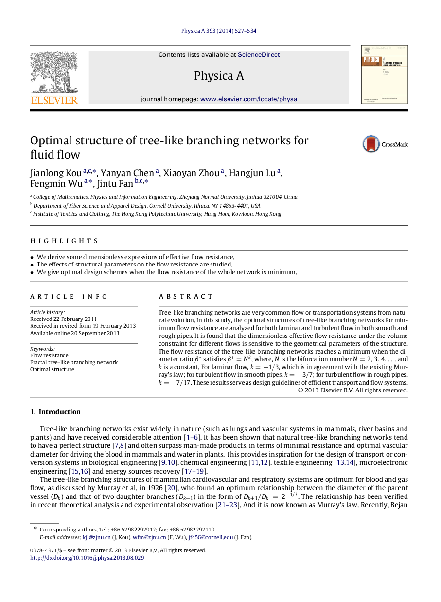 Optimal structure of tree-like branching networks for fluid flow