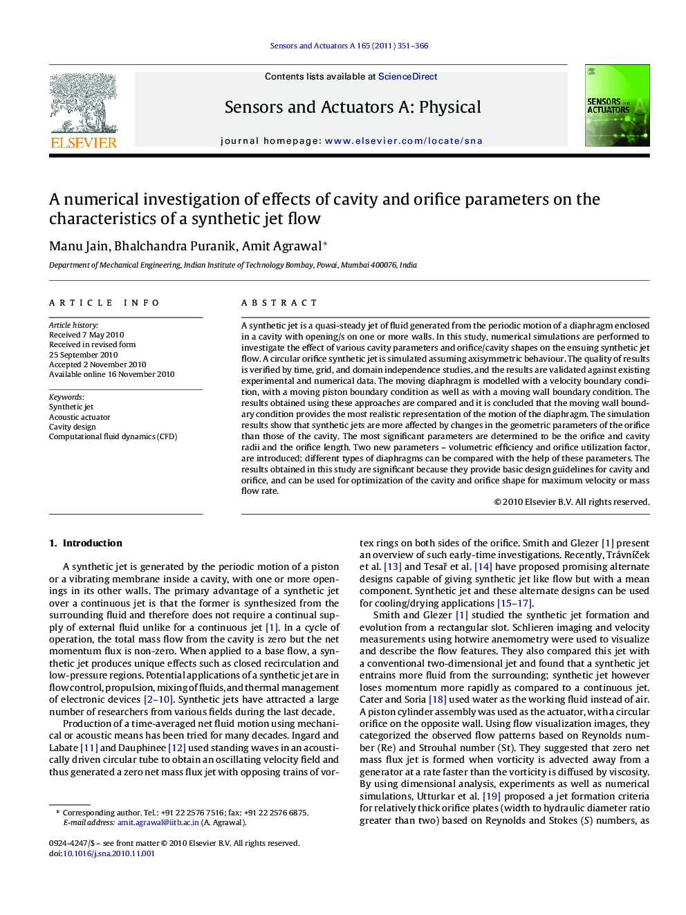 A numerical investigation of effects of cavity and orifice parameters on the characteristics of a synthetic jet flow