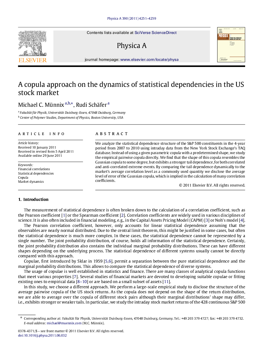 A copula approach on the dynamics of statistical dependencies in the US stock market