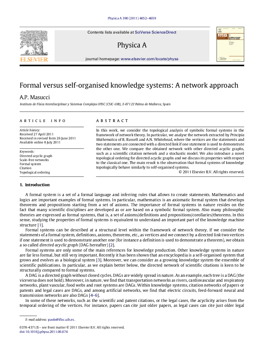 Formal versus self-organised knowledge systems: A network approach