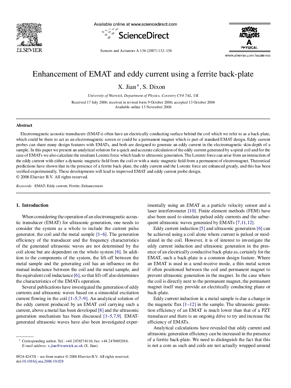 Enhancement of EMAT and eddy current using a ferrite back-plate