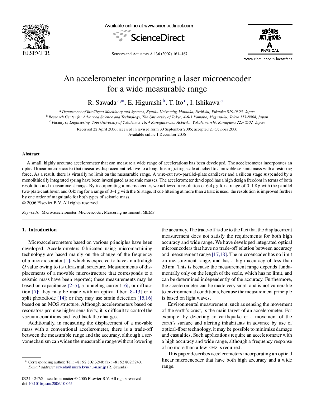 An accelerometer incorporating a laser microencoder for a wide measurable range