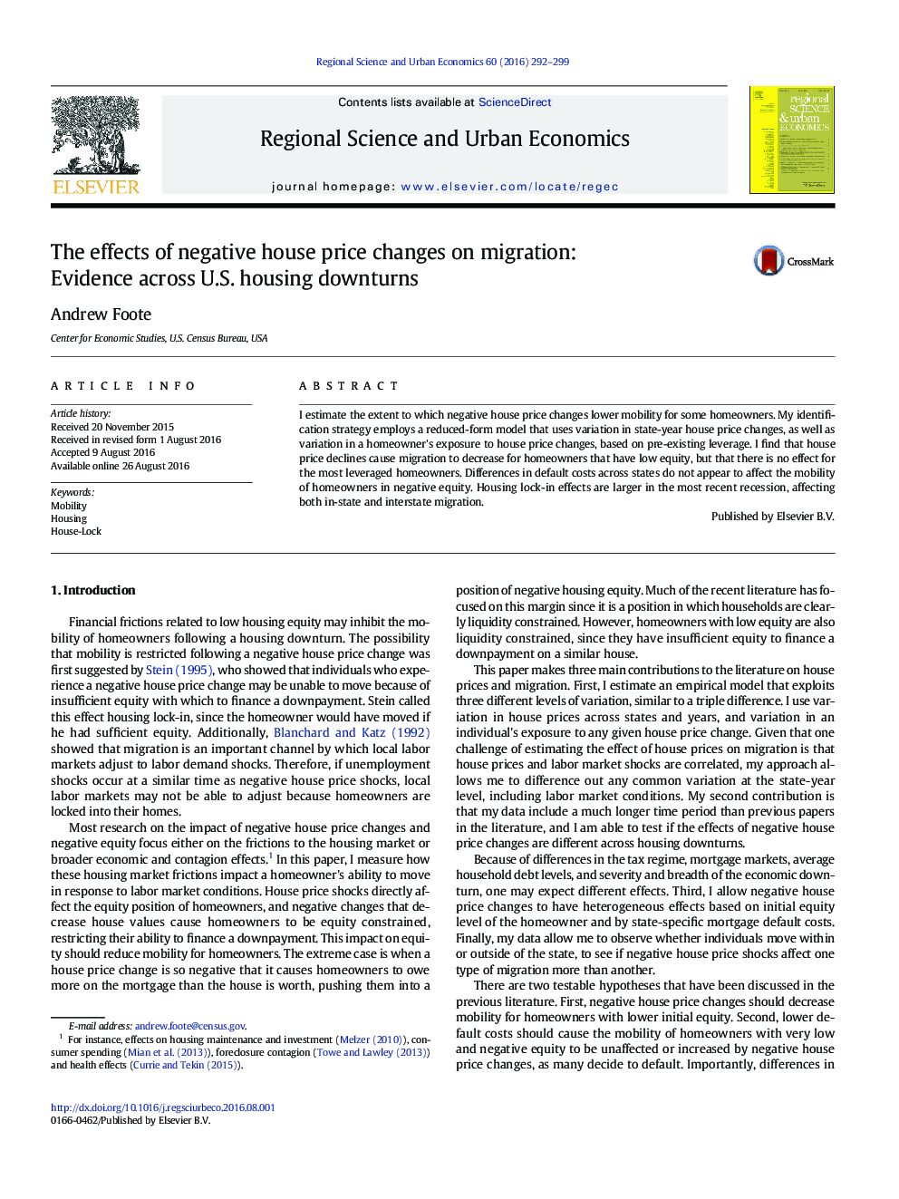 The effects of negative house price changes on migration: Evidence across U.S. housing downturns