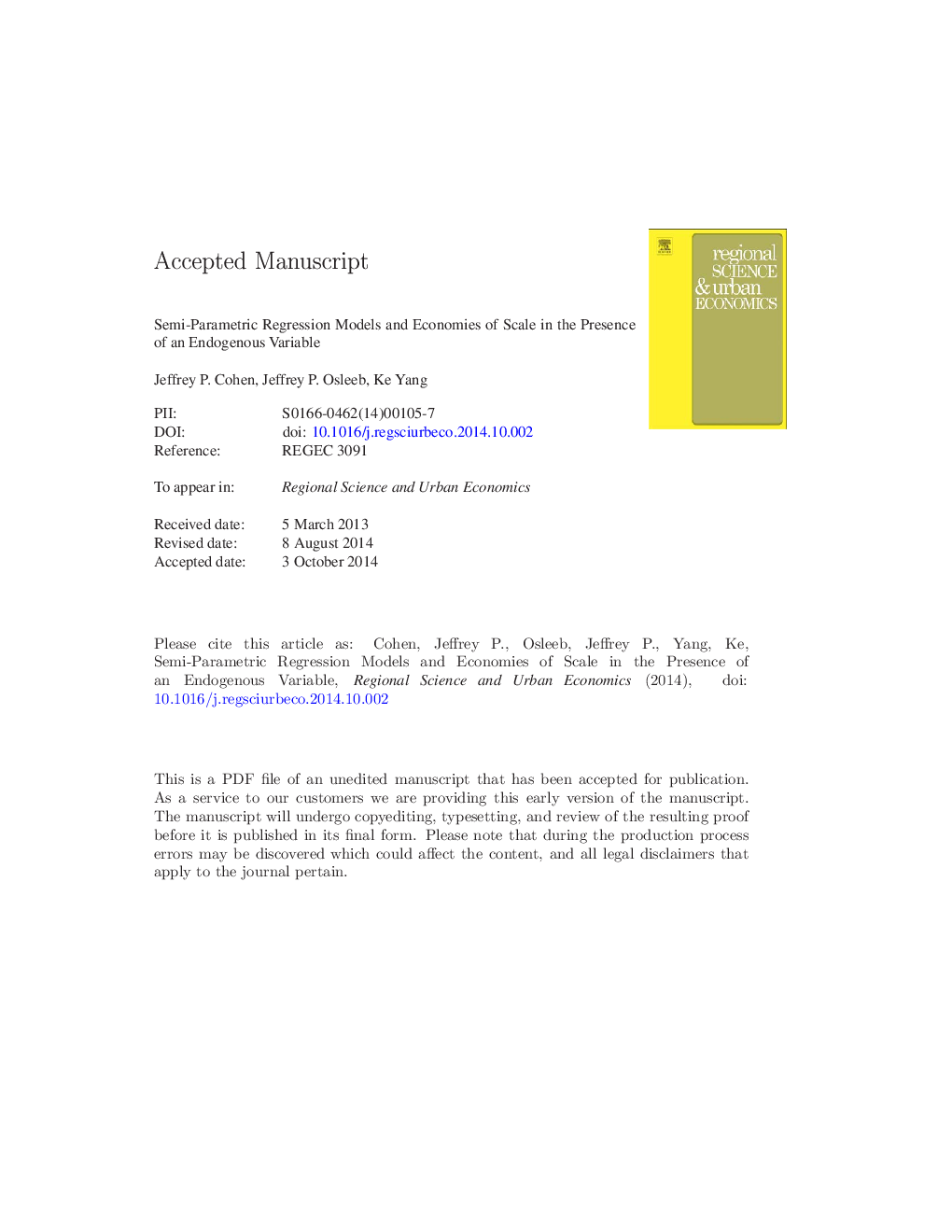 Semi-parametric regression models and economies of scale in the presence of an endogenous variable