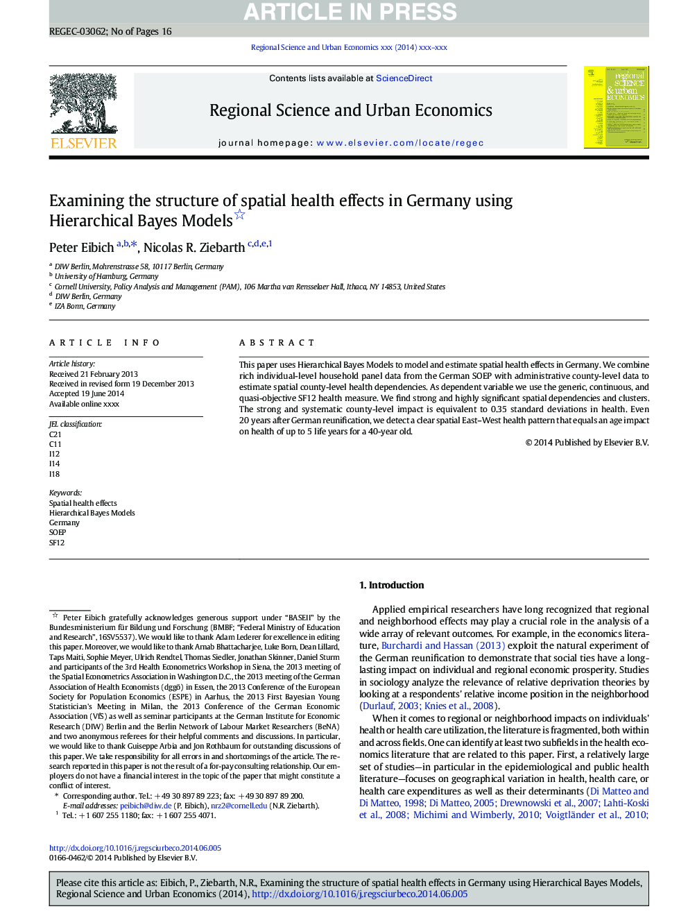 Examining the structure of spatial health effects in Germany using Hierarchical Bayes Models