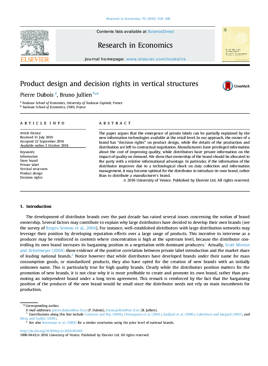 Product design and decision rights in vertical structures