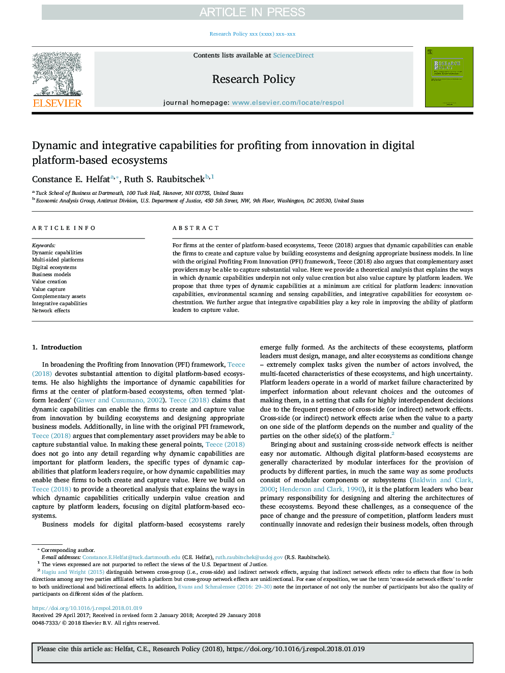 Dynamic and integrative capabilities for profiting from innovation in digital platform-based ecosystems