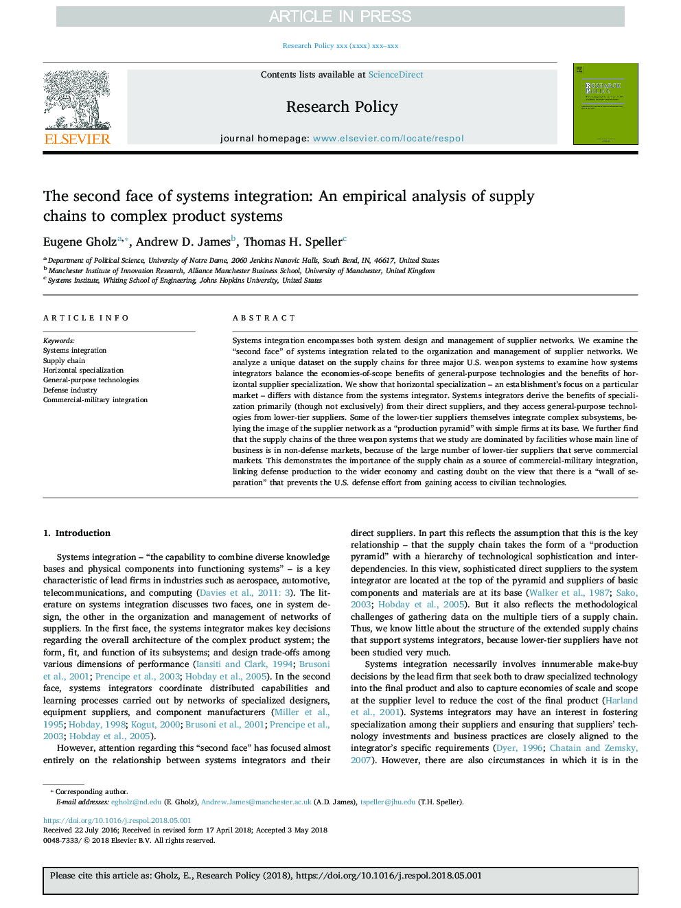 The second face of systems integration: An empirical analysis of supply chains to complex product systems