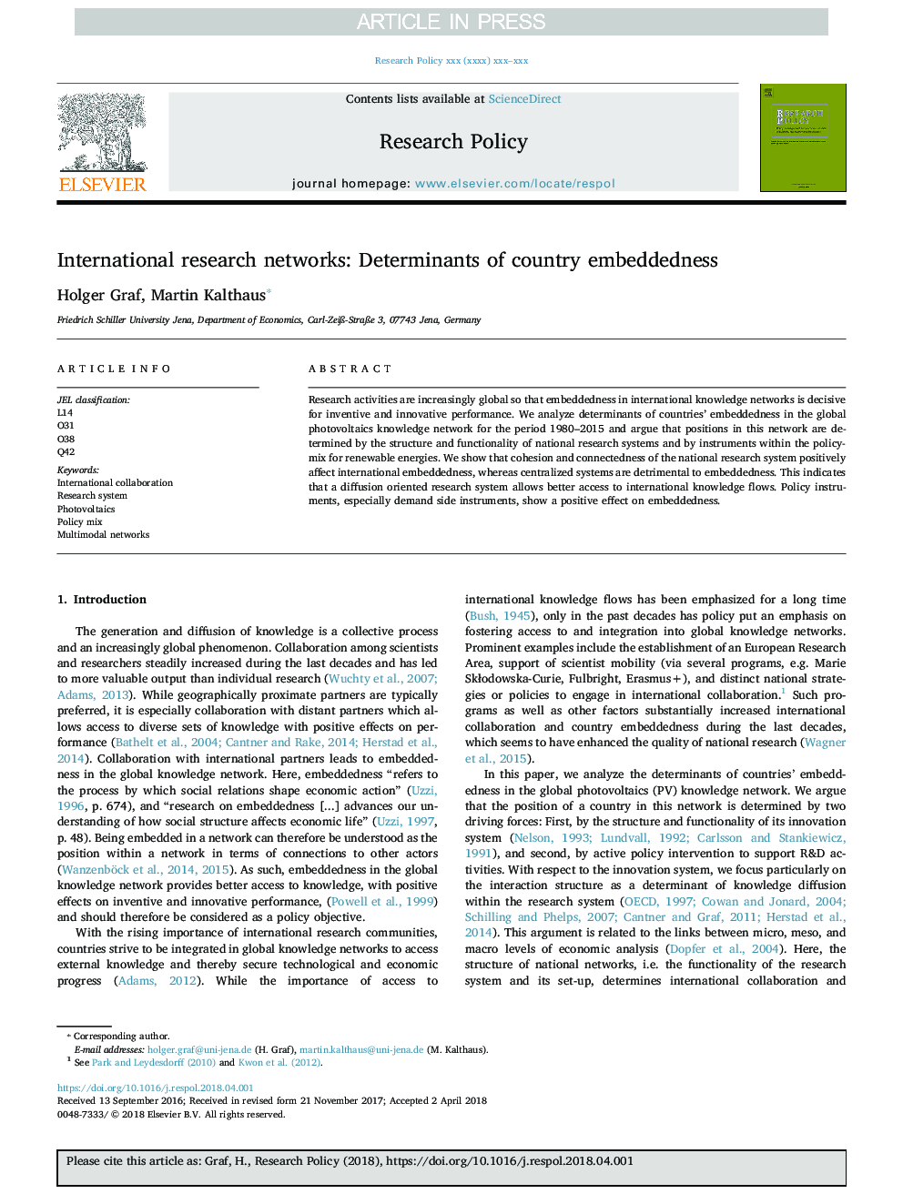 International research networks: Determinants of country embeddedness