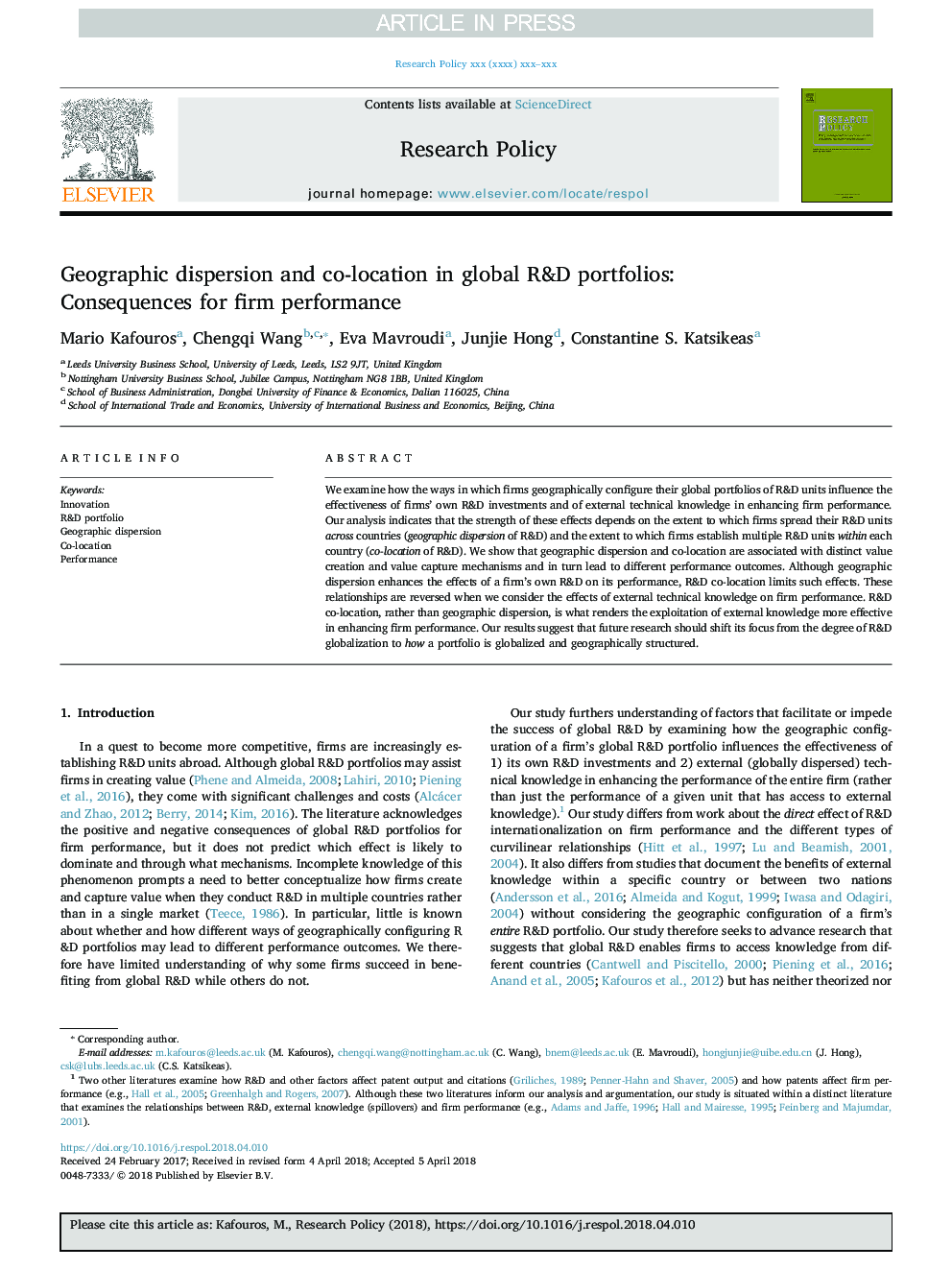 پراکندگی جغرافیایی و همپوشانی در پورتفولیوی تحقیق و توسعه جهانی: پیامدهای عملکرد شرکت 
