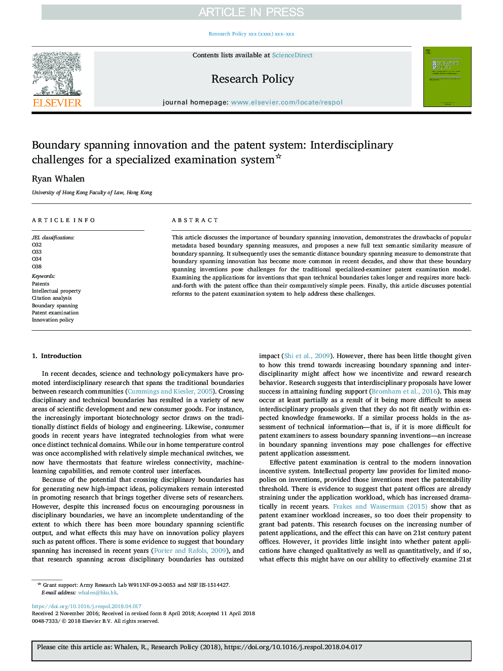 Boundary spanning innovation and the patent system: Interdisciplinary challenges for a specialized examination system