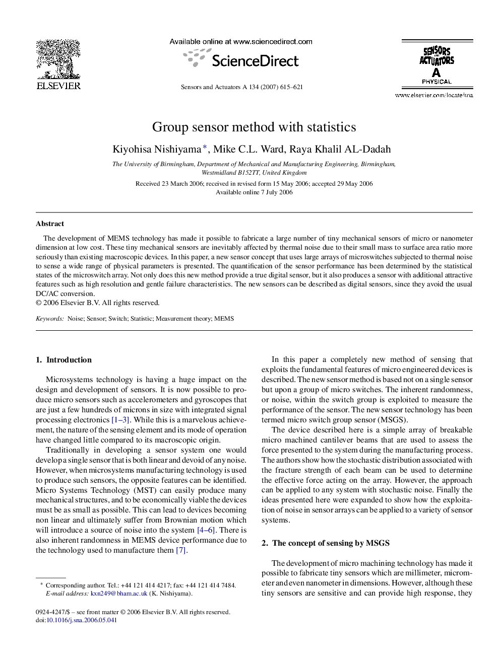 Group sensor method with statistics