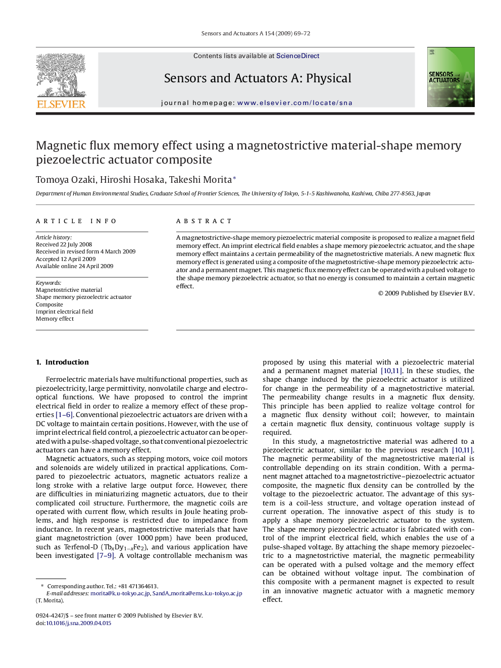 Magnetic flux memory effect using a magnetostrictive material-shape memory piezoelectric actuator composite