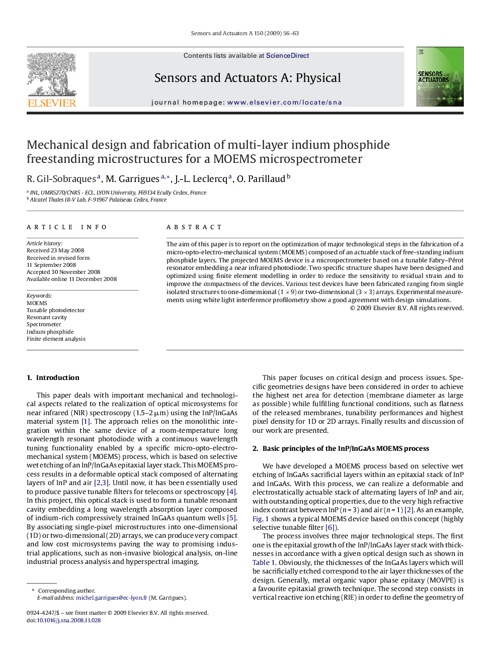 Mechanical design and fabrication of multi-layer indium phosphide freestanding microstructures for a MOEMS microspectrometer