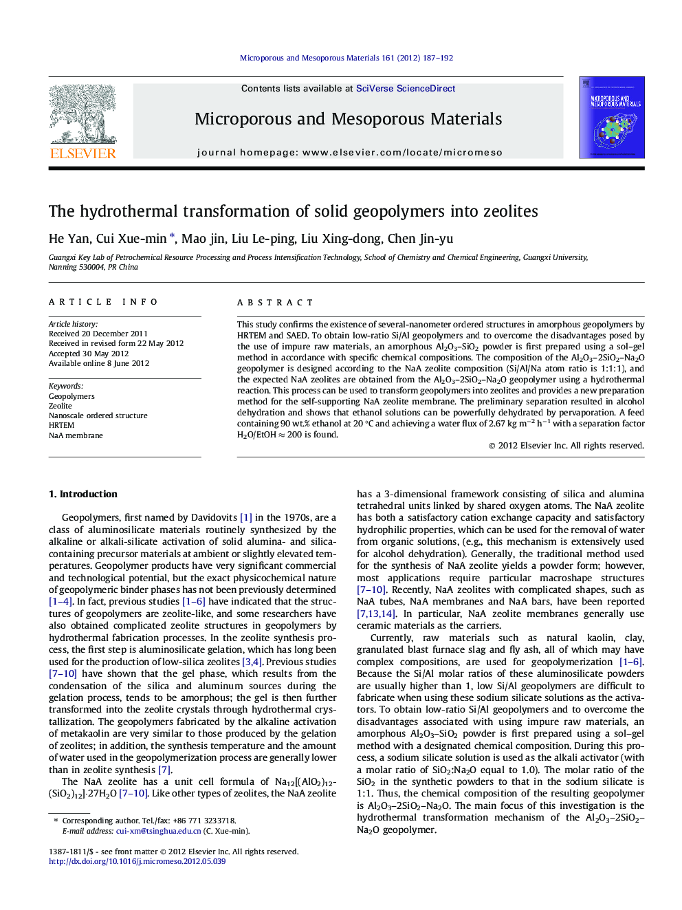 The hydrothermal transformation of solid geopolymers into zeolites