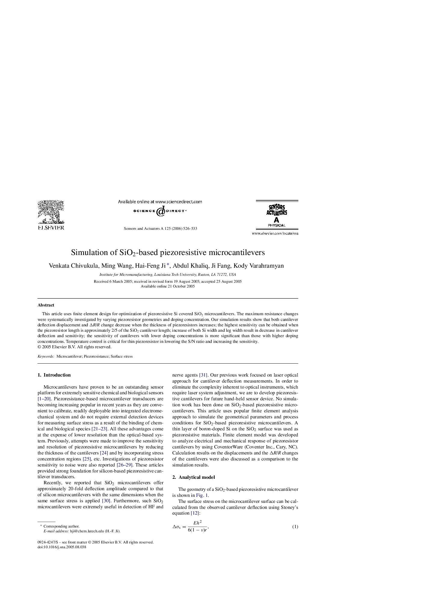 Simulation of SiO2-based piezoresistive microcantilevers