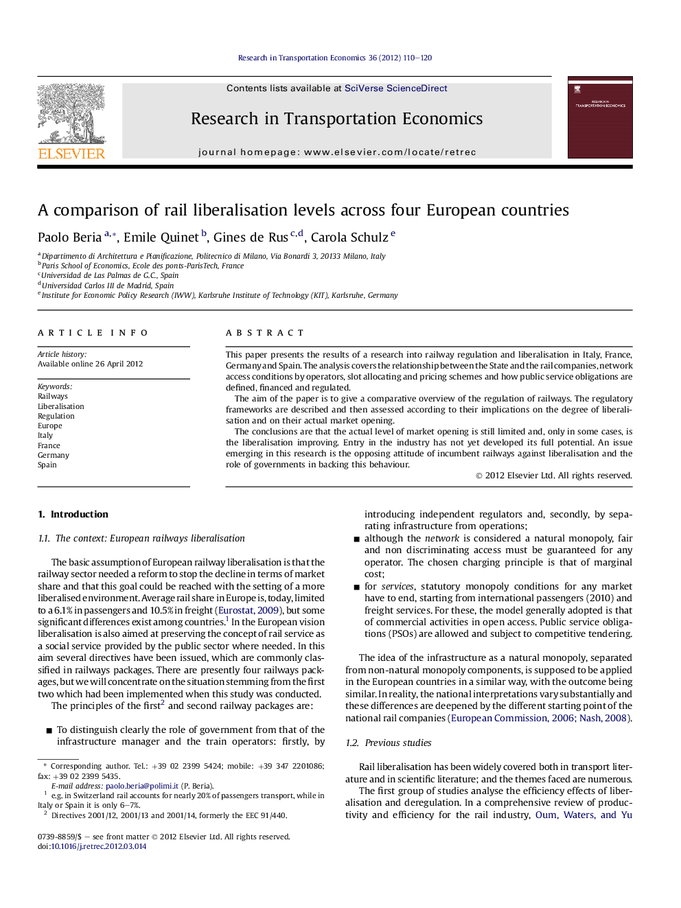 A comparison of rail liberalisation levels across four European countries