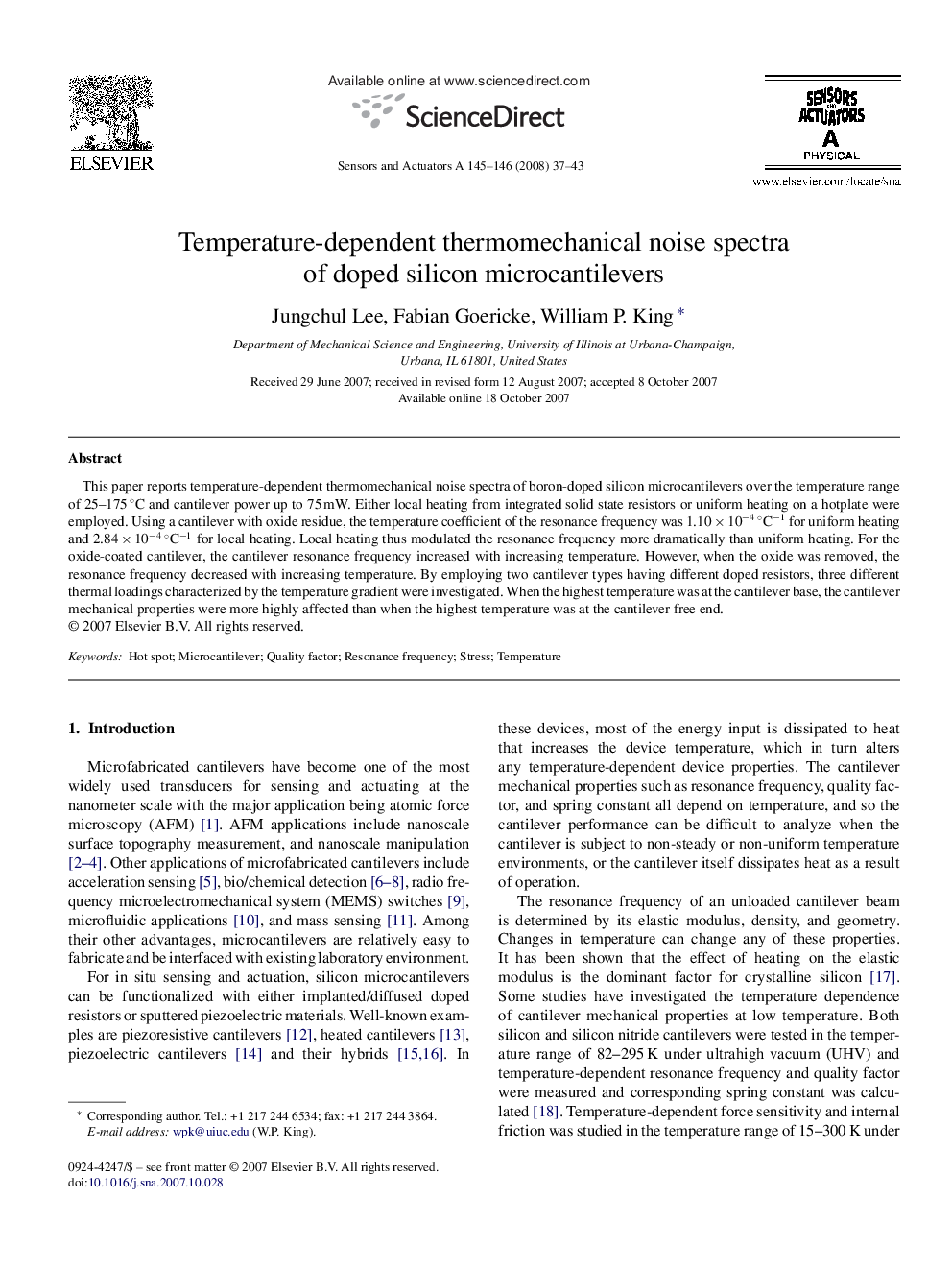 Temperature-dependent thermomechanical noise spectra of doped silicon microcantilevers