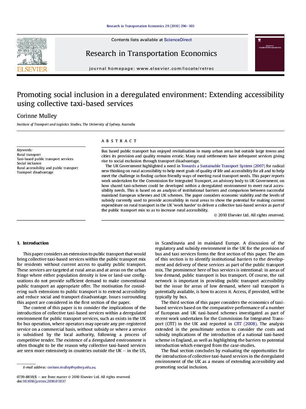 Promoting social inclusion in a deregulated environment: Extending accessibility using collective taxi-based services