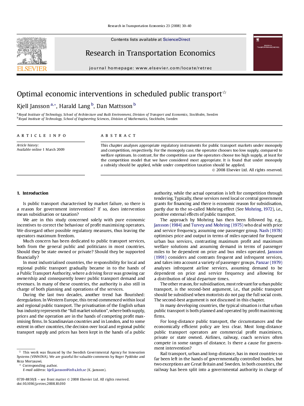 Optimal economic interventions in scheduled public transport