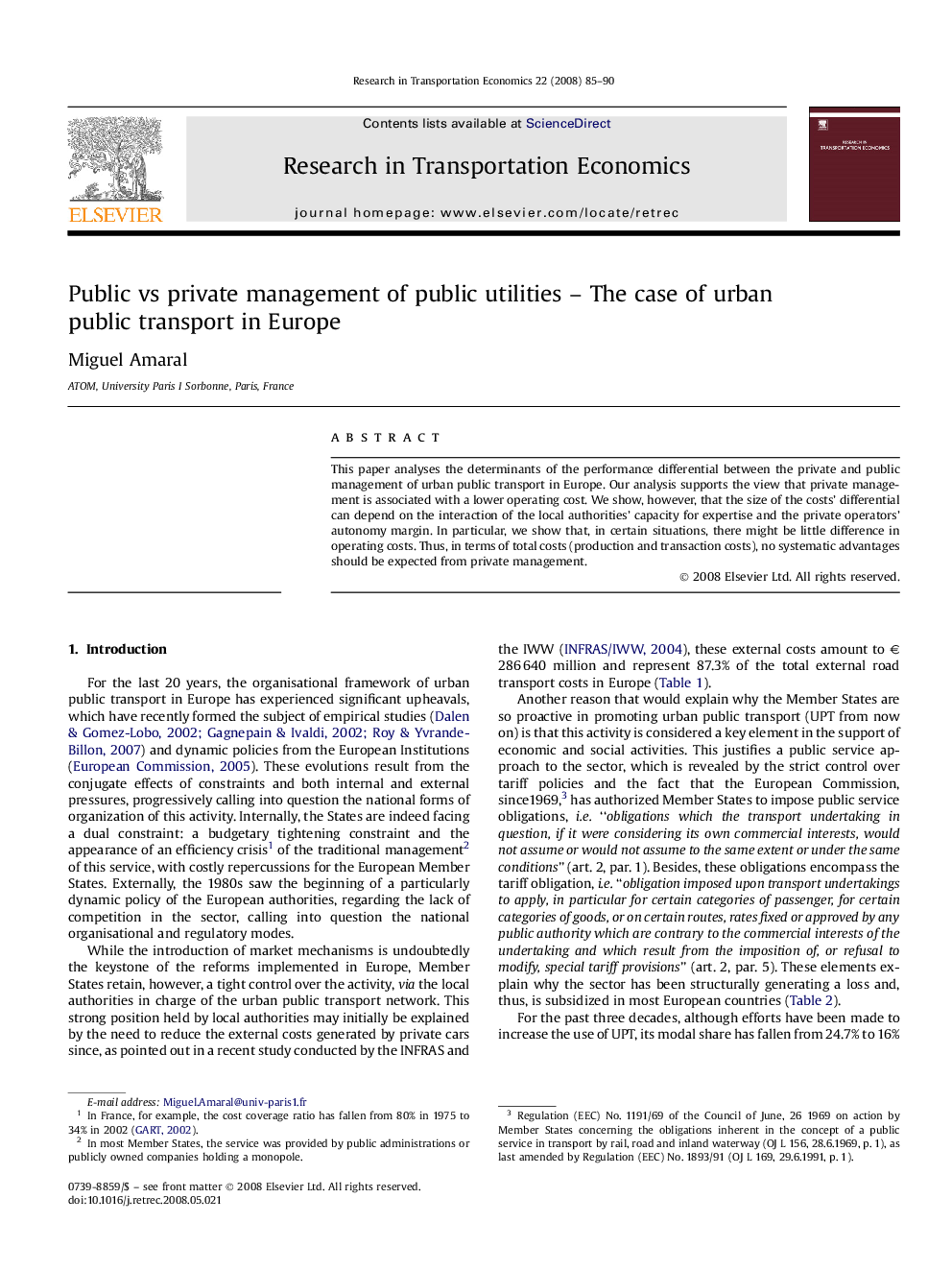 Public vs private management of public utilities - The case of urban public transport in Europe