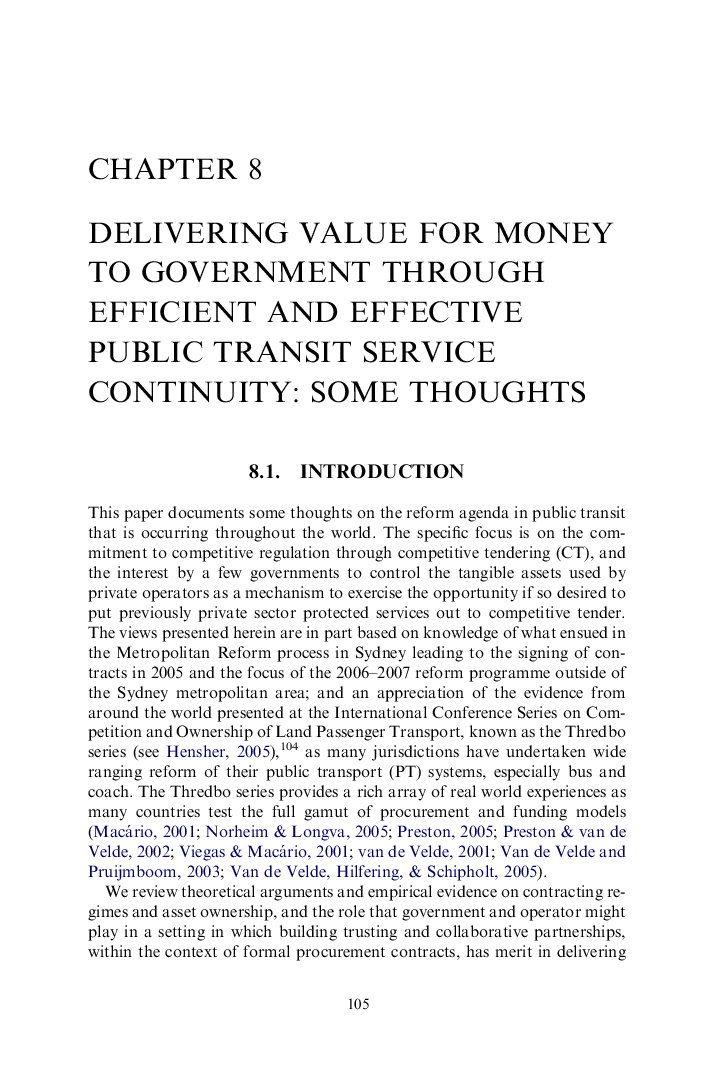 Delivering value for money to government through efficient and effective public transit service continuity: Some thoughts
