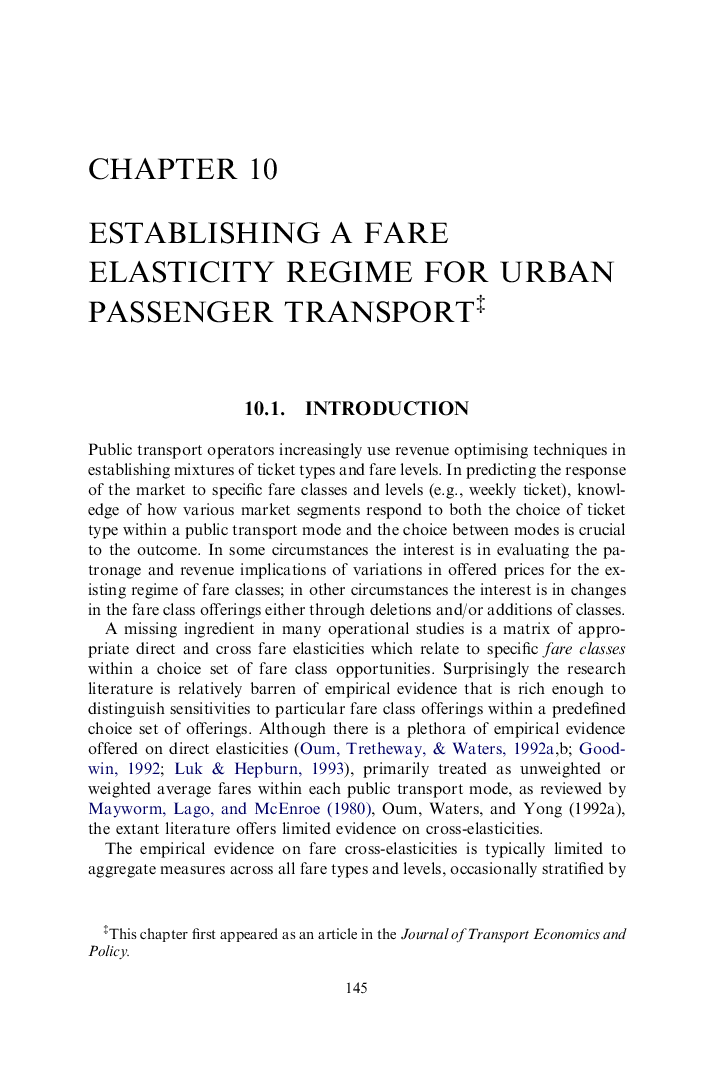 عکس صفحه اول مقاله: Establishing a Fare Elasticity Regime for Urban Passenger Transport â¡ Establishing a Fare Elasticity Regime for Urban Passenger Transport â¡