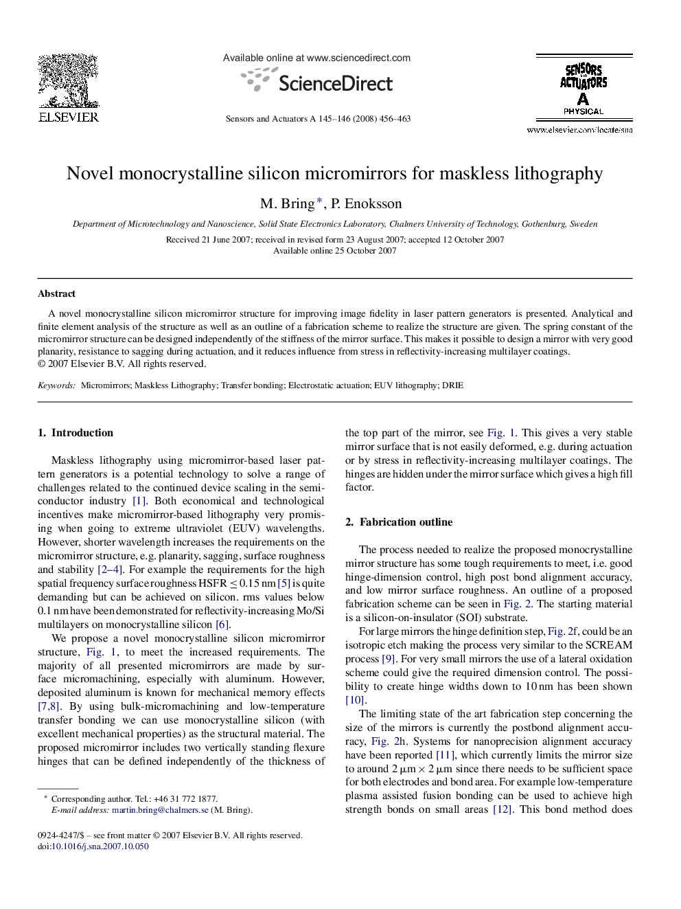 Novel monocrystalline silicon micromirrors for maskless lithography