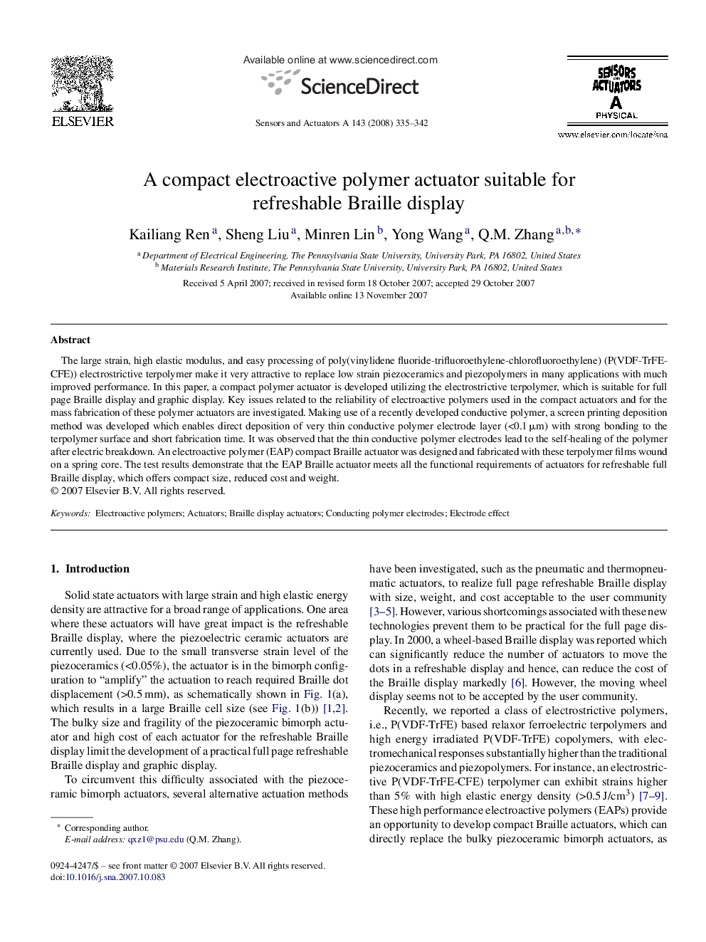 A compact electroactive polymer actuator suitable for refreshable Braille display