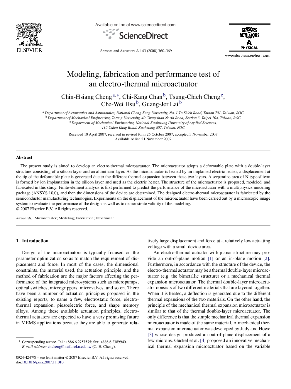 Modeling, fabrication and performance test of an electro-thermal microactuator