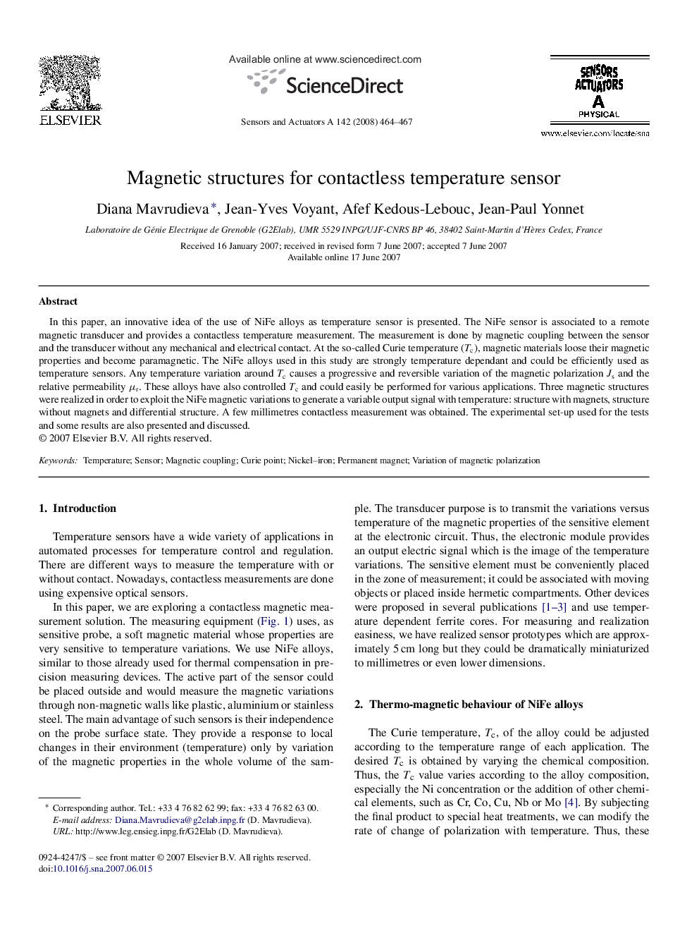 Magnetic structures for contactless temperature sensor