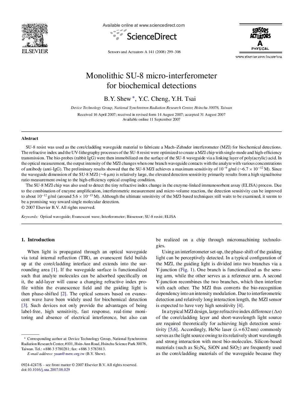 Monolithic SU-8 micro-interferometer for biochemical detections