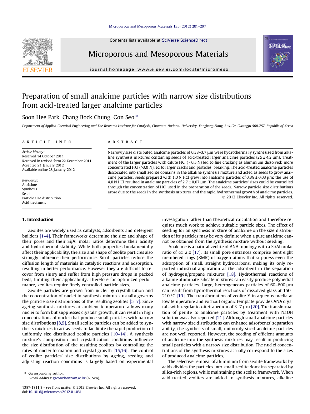 Preparation of small analcime particles with narrow size distributions from acid-treated larger analcime particles