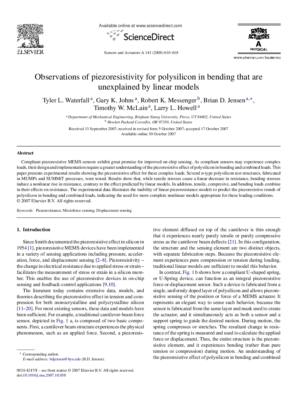 Observations of piezoresistivity for polysilicon in bending that are unexplained by linear models