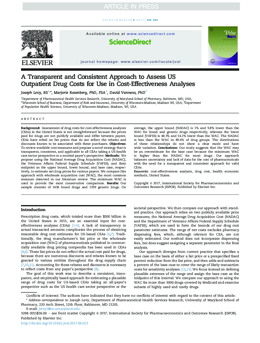 یک رویکرد شفاف و سازگار برای ارزیابی هزینه های دارو سرپایی ایالات متحده برای استفاده در تجزیه و تحلیل هزینه-اثربخشی 