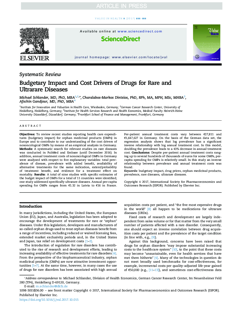 Budgetary Impact and Cost Drivers of Drugs for Rare and Ultrarare Diseases